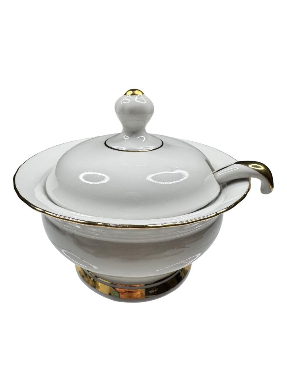 Porcelain Lidded Sugar Bowl With Gold Trim & Matching Ladle